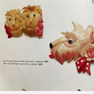 Vintage Occupied Japan Celluloid Scottie Dog Brooch Pins Book Piece
